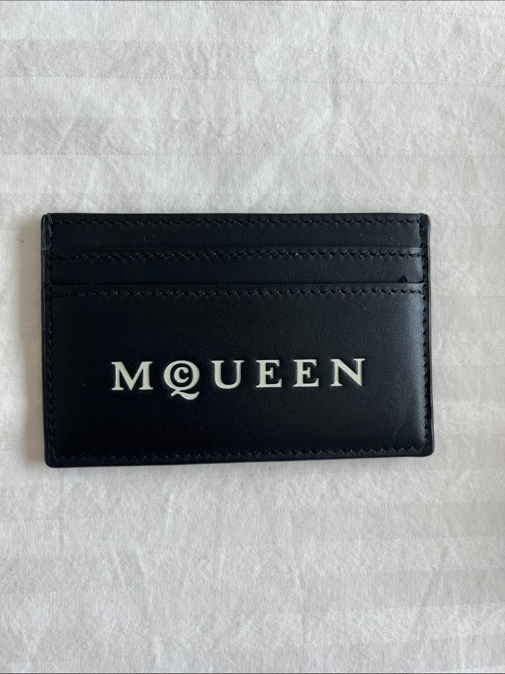 Alexander McQueen Black Leather Card Sleeve with White Logo